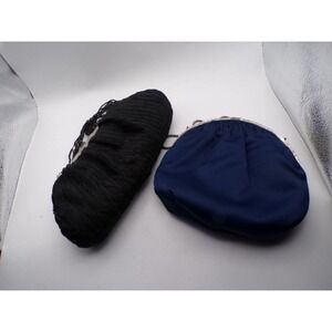 Vintage Black Beaded Clutch Purse Navy Blue Satin Evening Bag Set